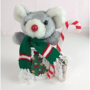 New Vintage 1994 Joelson Industries Mouse Plush With Christmas Tree Coffee Cup